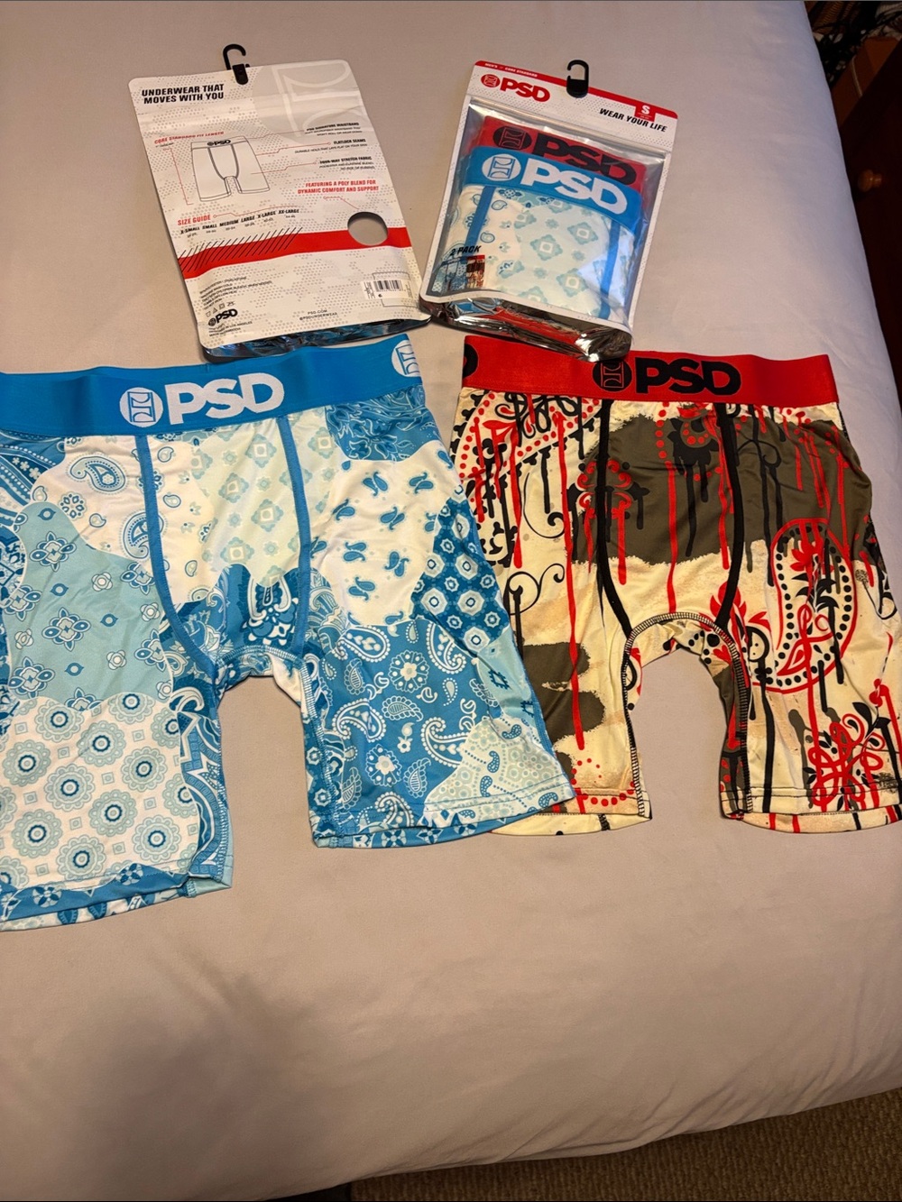 2 pack PSD Blue Paisley & Red Graphic Boxer Briefs - 2 Pack